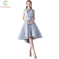 SSYFashion New Simple Elegant Dress Bride Gray Lace Two Pieces High/Low Neeveless Formal Party Gown Robe De Soiree 201114