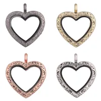 Pendant Necklaces 5Pcs Vintage Heart Love Pattern Alloy Magnetic Glass Locket Living Memory Floating For Necklace Women Jewelry