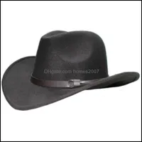 Vintage Parent-Child Women Men  Kid Child Wool Wide Brim Cowboy Western Hat Cowgirl Bowler Cap Coffee Leather Band (57Cm 54Cm) J0511 Drop De