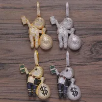 Kleine Größe hochwertiger Messing CZ Stones Cartoon Männer Geldbeutel Halskette Hüfthop Anhänger Schmuck Bling Bling aus CN199247h