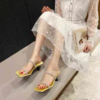 Doghc 하이힐 파티 신발 여름 윤기있는 구슬 끈 샌들 여성 공식 드레스 슬리퍼 여름 플러스 크기 슬라이드 신발 AA220324