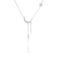 925 Silver Sterling Star Star Moon Pingente Colar para mulheres Clavicle Chain Woman Wedding Jewelry Party Birthday Gift Acessórios 422 D3