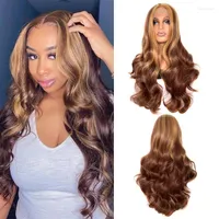 Synthetic Wigs 30 Inch Lace Front Wig Good Quality Middle Part Simulate Scalp Hairline Ginger Red Burgundy Female Kend22