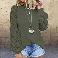 Women's Blouses & Shirts Women Elegant Hollow Out Lace Blouse Autumn Lantern Long Sleeve Knit Tops Pullover Vintage O Neck So323O