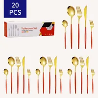 20Pcs Cutlery Stainless Steel Tableware Cake Fork Knife Set Dinnerware Home Flatware Modern Gold Mirror Cutlery Set FY5321
