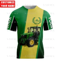 Nome personalizado Excavator Tractor FAMER ART 3D Impresso T-shirt de alta qualidade Summer Round Men feminino Top 220619