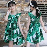 INS Girls Leeves Printed Dresses Summer Children Falbala Fly Sleeve Trumpet Dress KidsPrincess ClothingA6738229D