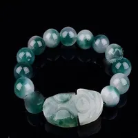 Novo boa sorte jóias pixiu verde jade bead buddha pulseira de sorte 10mm 7,5 "3456