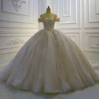 2022 Gorgeous Ball Gown Wedding Dresses 3D Floral Appliqued Sequins Beaded Sweep Train Custom Made Weeding Gown Bridal Dress