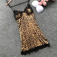 Women&#039;s Sleepwear Leopard Print Temptation Ice Silk Night Skirt Bring Chicken Fillet Dress Gather Together Lace Short Can Other Clothes