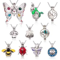 10 Mixed 18k GP Love Wish Pearl Cage Pendants Bead Hollow Lockets for Jewelry Making Charms Butterfly Heart Bee Cross Styles