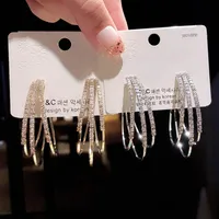 Stud Fashion Multi-Layer Exquisite Zircon Earrings Ladies Temperament Simple Shiny Girls Party Jewelry GiftsStud