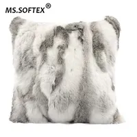 MS.SOFTEX Hakiki Tavşan Kürk Yastık Kılıfı Patchwork Yastık Kapak Doğal Kürk Yastık Kapak Ev Dekorasyon 210401