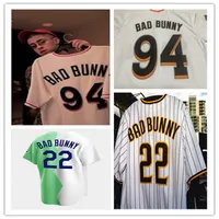Maimi Bad Bunny Baseball Proteys White with Puerto Rico Flag Full Titched SD 22 Badbunny Size S-4XL Men Women