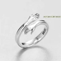 S925 Sterling Silver Love Hug Ring Open Lovers Embrace Men's and Women's Valentine's Day Gifts