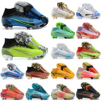 2022 Mercurial Superfly 8 Elite FG Soccer Shoes Boots XIV 14 HￄR LￅG FOTBALL CLEATS Firm Ground Outdoor Soft Leather Trainers Knit Size US6.5-12