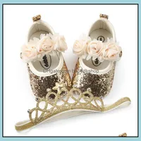 First Walkers Shoes Baby Kids Maternity 2pcs / Set Bling Pu Baby and Elastic Crown Bandband Flower Walker Girls Mary Jane Party Decoration
