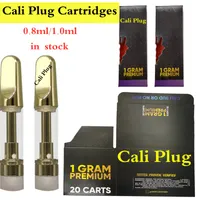 Cali Plug Carts Glass Atomizer 0.8ml 1.0ml 510 Ceramic Coils Cartridge Empty Disposable Vape pens Hologram cartridges packaging Gold with packaging box in stock