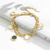 Bracelet 316l en acier inoxydable 2022 Bijoux haut de gamme mode 2 couches noires blancs bracelets à chaîne épaisses bracelets pour femmes Trum22