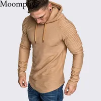 Moomphya Ragan sleeve hooded men t shirt Pleated sleeve t-shirt men Longline curved hem Hip hop slim tshirt streetwear tops2554