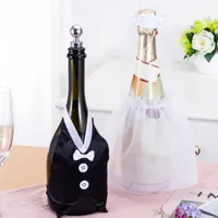 Party Decoration 2pcs/Set Wedding Wine Bottle Cover Bridal Veil Bow Tie Brud Toasting Glasses Decover