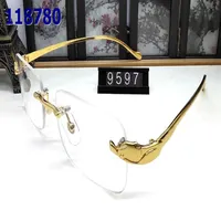 High quality buffalo horn glasses for men gold leopard drill rimless framed new fashion sport sunglasses red green blue brown clea331S