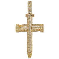 Hip Hop Jewelry Diamond Nail Cross Necklace Pendant Gold Silver Plated ICED OUT Zircon with Rope Chain259h