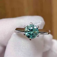 Blue-green Color 1-2CT Real Moissanite Ring Adjustable Resizable Gemstones 925 Silver For Women Girlfriend Birthday Present