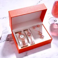 Principais relógios de moda tendência Mulheres relógios Conjunto de 5pcs/conjunto de colar Brincos de anel de colar de colar Ladies Crystal Diamond Quartz Watches Setes