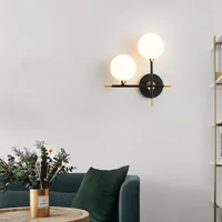 Nordische minimalistische Wandleuchte Modern Glas LED Wandleuchte Amerikanische Wohnzimmer Schlafzimmer Licht Badezimmer Waschtisch Zwei Köpfe Wandleuchte Modern Mconce