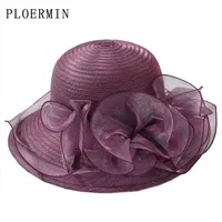 Organza Sun Hats 여성 꽃 여름 웨딩 모자 여성 우아한 꽃 UV 교회 모자 패션 220601
