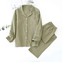 Japanese New Pair V Pyjama Suit Women And Autumn Pure Cotton Mesh Plus Size Long Sleeves Home Service Suit Men J220730