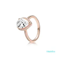 Anello di diamanti CZ a goccia in oro rosa 18k con scatola originale per anelli di nozze d'argento PANDORA 925 Gioielli di fidanzamento per donne242f