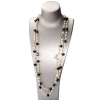 Luksusowy projekt marki numer 5 długi naszyjnik pereł camellia podwójna warstwowa sieć swetra kobiet biżuteria imprezowa