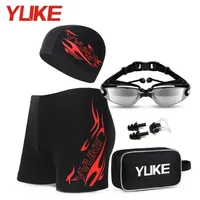 Yuke Men's Swimming Set Swim Trunks Glasses Cap Carry Bag Plus Size Swimwear Adult Men Swimsuit Bathing Suit Beach Boxer Shorts 220428