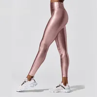 Melody Gold High Waist V Shaped Leather Leggings Metallic Vegan