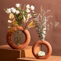 Vilead Ceramic Terracotta Vase Nordic Round Hollow Donut Home Decor for Living Room Interior Office Balcony Bedroom Flower Pot 220810
