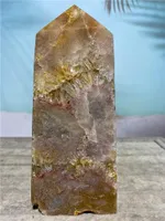 Objetos decorativos Figuras Amethyst Pink Druzy Stone Natural Quartz Crystal Wand Healing Geode Gems Especímenes Reiki Feng Shui Ornaments F