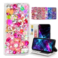 Für iPhone - Stenes Kristall Glitter Bling Leder Brieftasche Telefon Fall - Hübsche Glittle Blume - 3D Luxusabdeckung