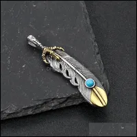 Pendant Necklaces Pendants Jewelry Charms Turquoise Eagle Claw Feather Boho Vintage Stainless Steel Necklace Leaf Diy Making Findings Drop