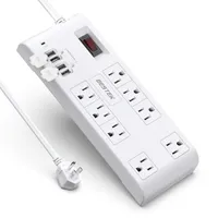 Stock US EK 8 outlet enchufe Surripe Power Power Strip con 4 puertos USB, 5V 4.2A, Cable de extensión de servicio pesado de 6 pies A01270G