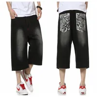 Bütün yaz tarzı hip hop bülbeli gevşek baskılı pantolonlar denim kot şort erkek şortu artı 30-46 fs4941246u