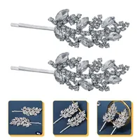 Clip-on & Screw Back Pair Leaves Hair Pin Rhinestones Bobby Delicate Barrettes For GirlsClip-on