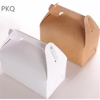 30pcs toptan kraft kağıt iyilik kutusu beyaz cupcake kutuları kahverengi kağıt kek paketleme kek kutuları kollu büyük hediye kutusu t200115