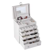 Jewelry Pouches Bags White Large Box Ring Organiser Jewellery Display Case With Lock Cabinet Bracelets Necklaces Packaging PU Leather Casket