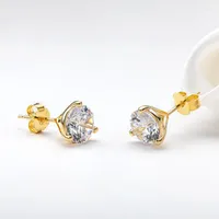 Stud 2 Carat D Color Moissanite Diamond Earrings Yellow Gold 925 Sterling Silver For Women Girls FashionStud Effi22
