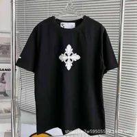 고품질의 여성 의류 독립 디자이너 브랜드 Chaopai Smfk 가든 시리즈 크로스 인쇄 남성과 여성을위한 검은 고전적인 라운드 넥 느슨한 코튼 티셔츠
