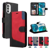 Abstract Leather Wallet Cases For Moto E32 E52 G22 Edge 20 X30 G200 5G G51 G71 G31 Contrast Hybrid Color Hit Holder Card Slot Business Flip Cover Pouch Purse