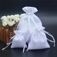 50pcs/lot 7x9 10x12 16x20 cm White Satin Pouch Drawstring Bags For Jewellery Pouches Makeup Wig Packaging Gift Bag 1239 E3