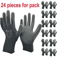 24Pieces 12 Pai Safety Working Gloves Black Pu Nylon Cotton Glove Industrial Protective Work Gloves Brand Supplier250p